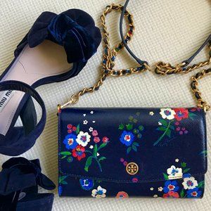 Tory Burch "Parker" Printed Chain Wallet Crossbody